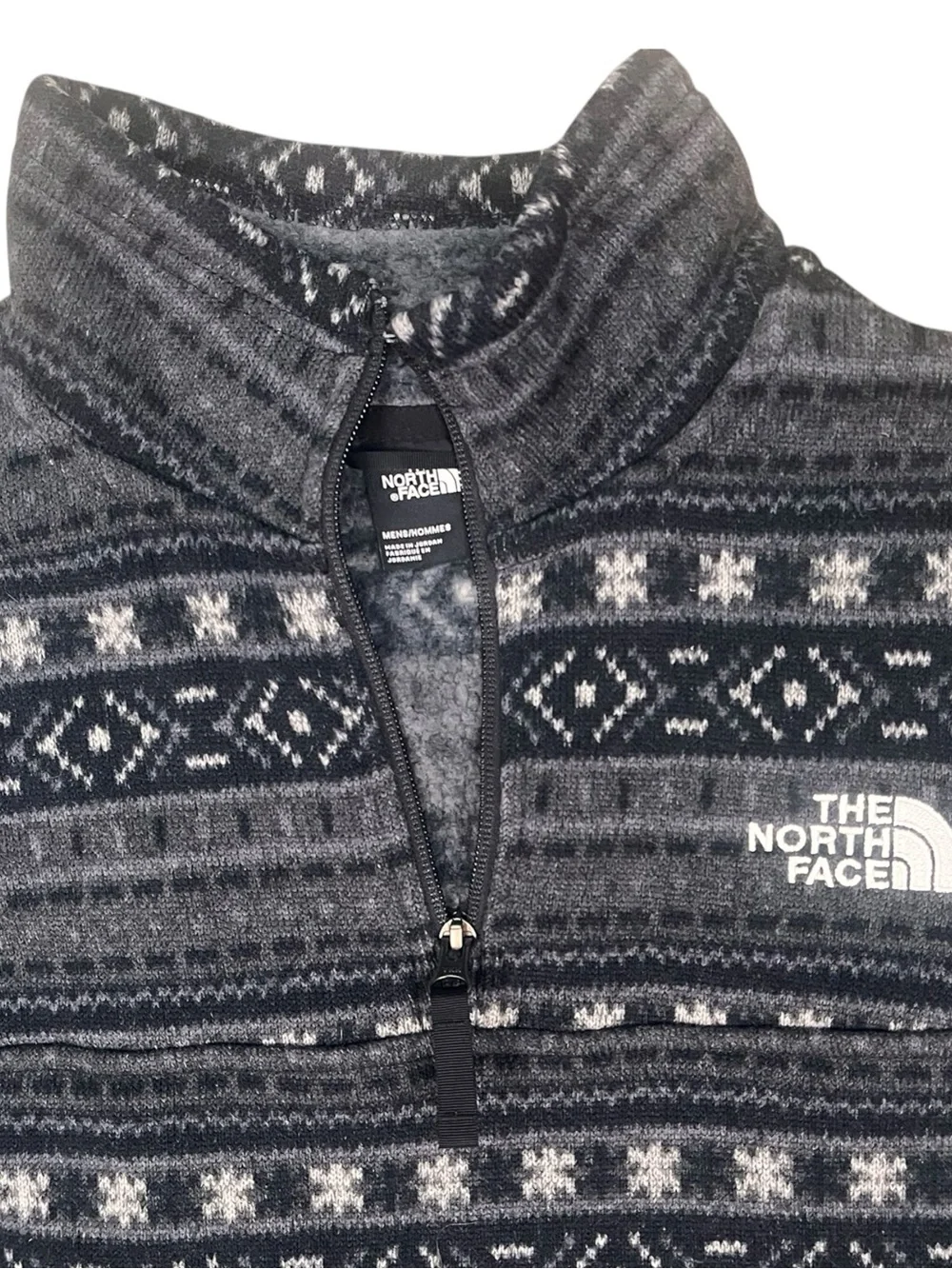 North Face Tsillan 1/4-Zip Fleece Pullover Sweater Jacket Mens Large Grey White